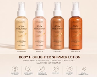 Body Highlighter Shimmer Lotion, Water-Based Lightweight Glow Spray, Quick-Dry Non-Sticky Body Illuminator, Summer Skin Radiance Makeup