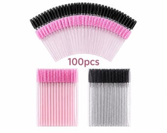 100 Disposable Eyelash Brushes Spoolies | Mascara Wands for Lash Extensions | Eyebrow Grooming Comb | Makeup Applicator Tool Set