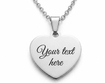 Custom text heart necklace Personalized Engraved Text custom name pendant stainless steel silver
