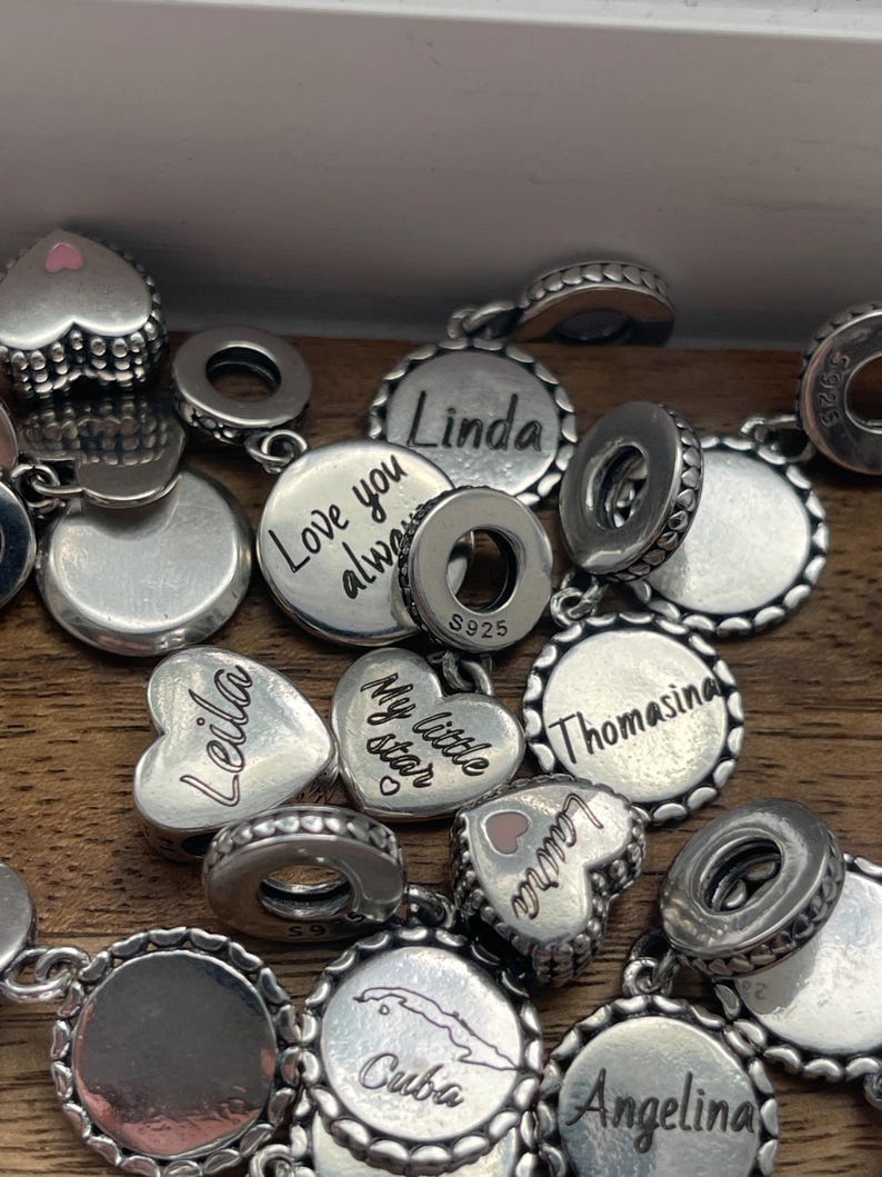 Custom Name S925 Sterling Silver Charm Personalized Engraved Text Bracelet charm necklace charm Bild 15