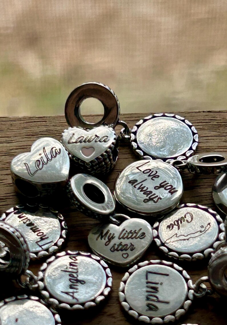Custom Name S925 Sterling Silver Charm Personalized Engraved Text Bracelet charm necklace charm Bild 14