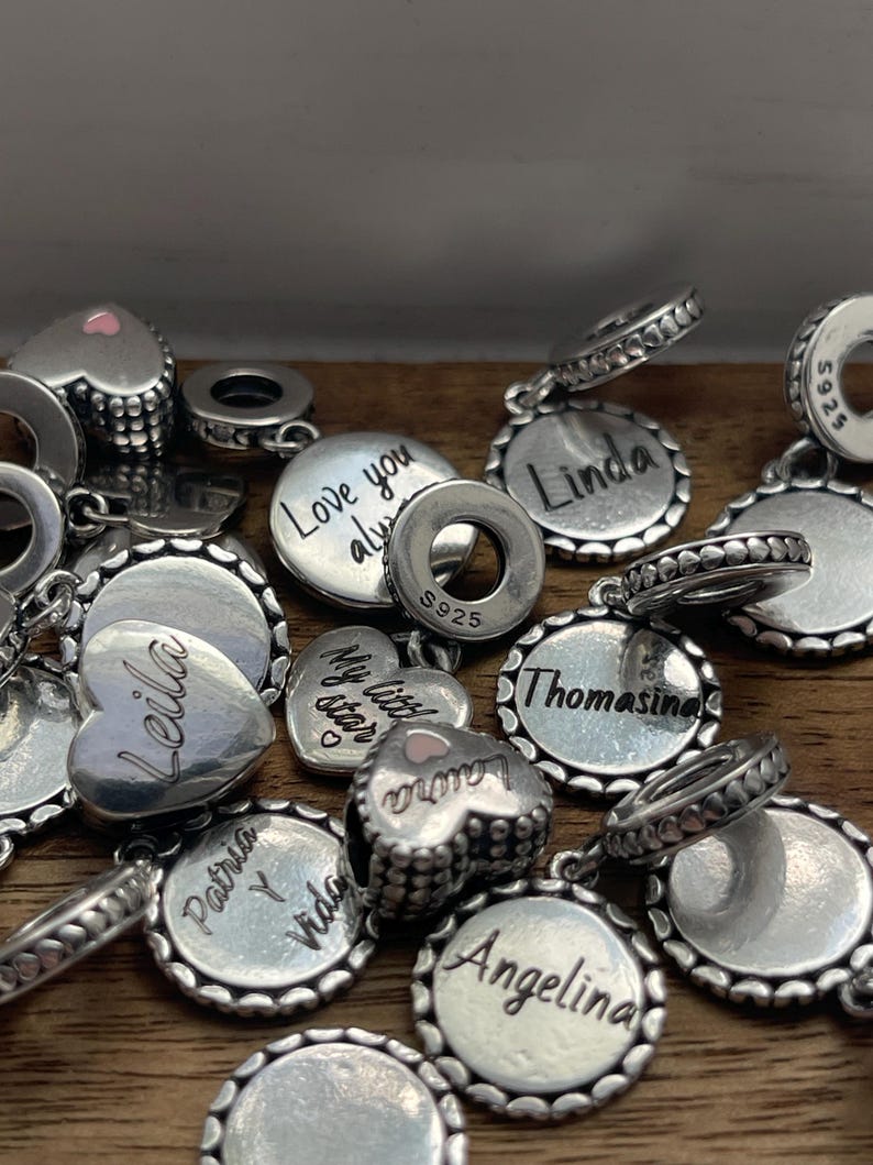 Custom Name S925 Sterling Silver Charm Personalized Engraved Text Bracelet charm necklace charm Bild 16