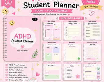 Pink ADHD Student Planner | Printable PDF | Study Planner for Teens & Students