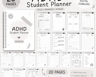 Minimalist ADHD Planner | Printable Student Planner PDF | Focus & Organization Tool