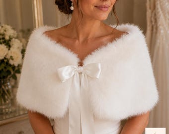Capa de piel sintética para novias - Chal de boda color marfil, ideal para cubrirse en invierno.