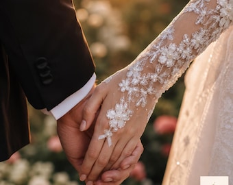 Elegante Spitzen-Brauthandschuhe mit Perlen – Fingerlose Hochzeit-Armstulpen