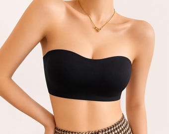 Seamless Strapless Tube Top Bra for Women, Wireless Bandeau Bralette, Non Slip Push Up Bra, Invisible Seamless Lingerie
