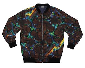 Iridescent Agate Boulder Opal Pattern Bomber Jacket