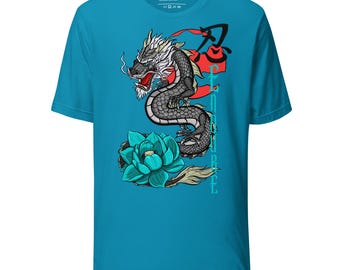 Endure Japanese Dragon Shirt, Lotus Flower Graphic Tee, Japanese Inspired T Shirt, Resilience Shirt, Kanji Dragon Art