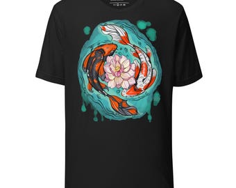 Koi Fish Lotus Flower Shirt | Yin Yang Inspired Koi Graphic Tee | Balance Resilience & Growth Unisex T Shirt