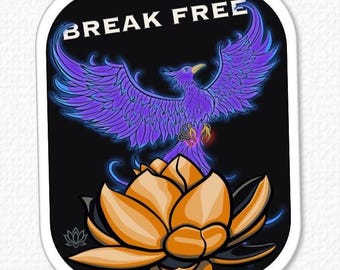 Break Free Phoenix Rising Sticker | Phoenix & Lotus Vinyl Decal | Inspirational Waterproof Laptop Water Bottle Gift