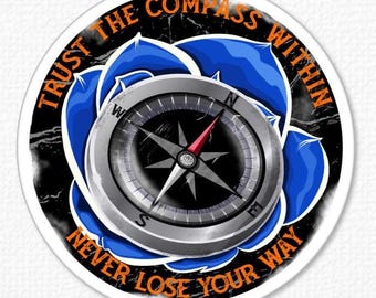 Trust the Compass Within Sticker Variant | Inspirational Compass & Lotus Vinyl Decal | Motivational Waterproof Laptop Water Bottle Gift