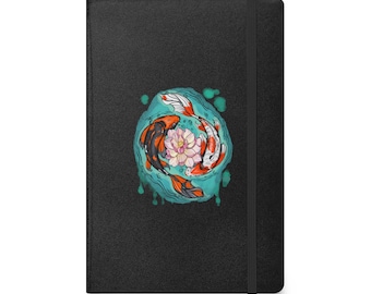 Koi Fish Lotus Journal | Yin Yang Inspired Koi Hardcover Notebook | Lotus Flower Lined Journal | Balance & Growth Gift