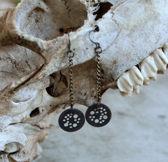 Items similar to Meteor Shower Earrings Circle Earrings Patina Earrings Disc Earrings Dangle