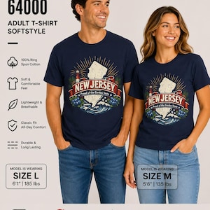 New Jersey state map lighthouse crest T-Shirt | Garden State design State Pride by Fifty Shirts