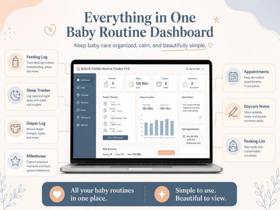 Baby Routine Tracker, Feeding Sleep Diaper Log, Newborn Schedule (Digital Download)