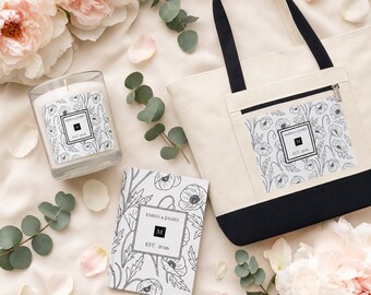 Garden Engagement Bundle | Wedding Journal Tote Bag & Candle | Classic Black And White Engagement Gift for Her