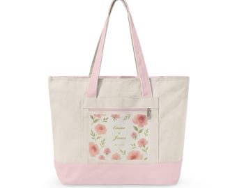 Personalized Canvas Tote Bag | Floral Engagement Gift | Custom Bride Tote | She Said Yes Gift Bag