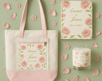 Garden Engagement Bundle | Wedding Journal Tote Bag & Candle | Floral Engagement Gift for Her