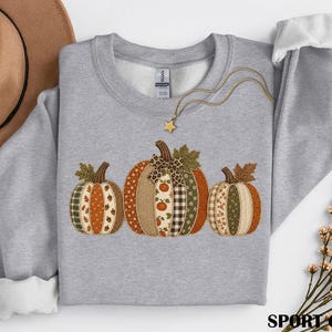 Faux Applique Leopard Bow Pumpkins Shirt for Fall, Trendy Patchwork Pumpkin Sweatshirt for Thanksgiving