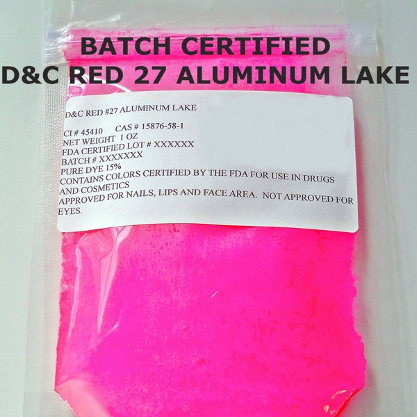 Batch Certified Certification D&C Red 27 Aluminum Lake Pigment Bath Vegan Mineral Makeup Lipstick Cosmetic Glitter Nail Polish Sample