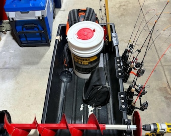 Ice Fishing Sled Organization Kit | Rod Tip Up Auger Holder Bundle | Shappell Otter Eskimo Fit | USA Made | Sorted3D