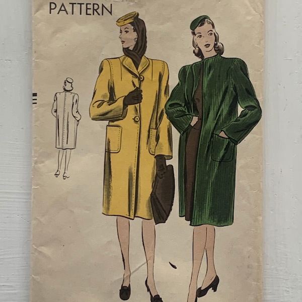 Vintage 1940s Vogue/UnCut Pattern #9889 Box Coat  Size 14/ BUST-32