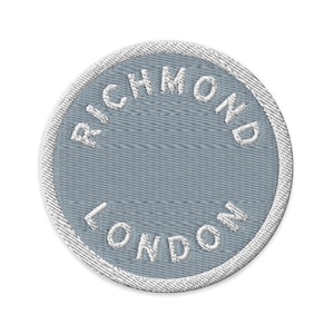 Parche bordado Richmond / Londres, Reino Unido / Termoadhesivo / Puente gris + Cruz blanca Pub blanco / 7,6 cm