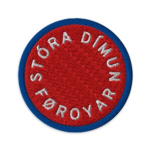 Färöarna broderad lapp | Stóra Dímun, Føroyar | Iron-On | Tinganes Röd + Seyður Vit | 3"