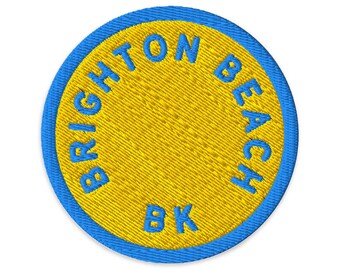 Brighton Beach Embroidered Patch | Brooklyn | Iron-On | Tashkent Pineapple Yellow + Atlantic Blue | 3"