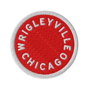 Wrigleyville Embroidered Patch | Chicago, Illinois Iron-On | Siamese Dream Red + Mayonaise White | 3”