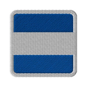May include: A square embroidered patch featuring a horizontal tricolor design with two solid blue bands at the top and bottom, separated by a central light grey band. The entire patch is framed by a thick, light grey stitched border.