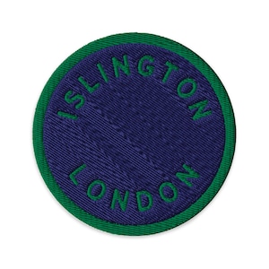 Islington Embroidered Patch | London, United Kingdom Iron-On | Oxford Blue + Village Green | 3"
