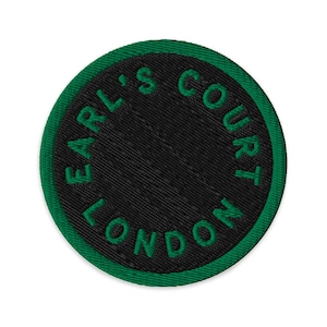 Earl's Court Embroidered Patch | London, United Kingdom Iron-On | Troubadour Black + Garden Lodge Green | 3"