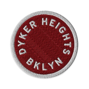 Dyker Heights Embroidered Patch | Brooklyn | Iron-On | Jimmy's Place Maroon + Dyker Lights White | 3"