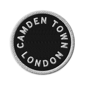 Camden Town Embroidered Patch | London, United Kingdom Iron-On | Hawley Arms Black + White Riot White | 3"