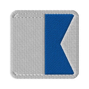 May include: A square embroidered patch featuring a light gray background with a dark blue triangular shape pointing inward from the right side. The patch has rounded corners and a visible stitched border around the entire perimeter of the square.