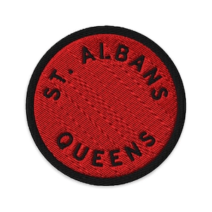 St. Albans Embroidered Patch | Queens, NY Iron-On | Tribe Red + Ella Black | 3”