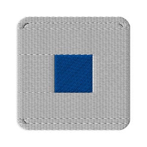 May include: A square patch with rounded corners featuring a light grey textured background and a solid, centred royal blue square. The entire surface displays a consistent diagonal weave pattern, and the edges are finished with a stitched border.