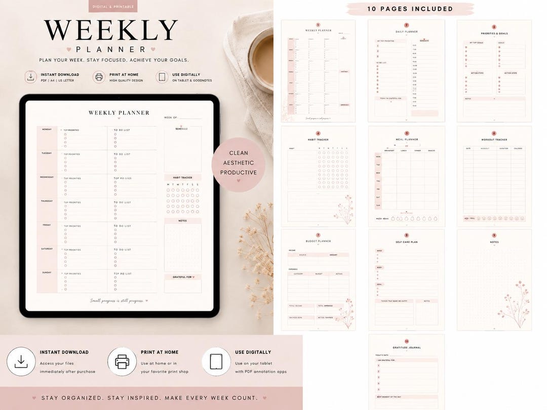 Pink Aesthetic Digital Planner Bundle | Printable PDF - Etsy