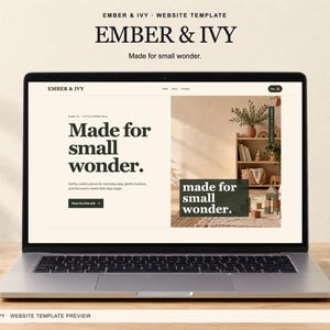 Ember & Ivy Shopify-Theme-Vorlage für Kinderboutiquen mit Startseite, Shop- und Produktseiten, einer Theme-Einrichtungsanleitung und Liquid-, JSON- und CSS-Dateien