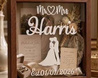 Personalized Wedding Keepsake Shadow Box, Custom Wedding Memory Display Frame, Bridal Shower Gift, Wedding Day Memento Box for Couple