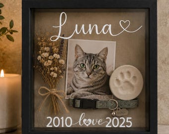 Personalized Pet Memorial Shadow Box, Custom Dog or Cat Keepsake Frame, Pet Loss Sympathy Gift, Memory Box with Name and Dates