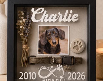 Personalized Pet Memorial Shadow Box, Custom Dog or Cat Keepsake Frame, Pet Loss Sympathy Gift, Memory Box with Name and Dates