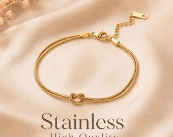 Couple’s Knot Bracelet Set,  Stainless Steel Bracelets with Gold Plating, Matching His and Hers Jewelry, Minimalist Couple Gift
