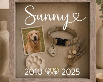 Personalized Pet Memorial Shadow Box, Custom Dog or Cat Keepsake Frame, Pet Loss Sympathy Gift, Memory Box with Name and Dates