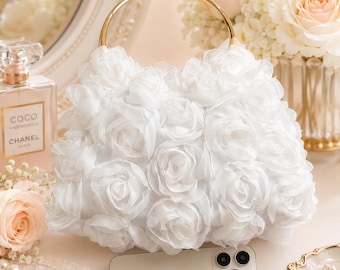 Pochette a forma di rosa, borsetta da sera bianca, borsa formale da sposa