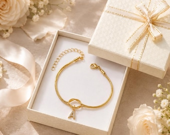 Personalized Gold Knot Initial Charm Bracelet, Bridesmaid Proposal Gift