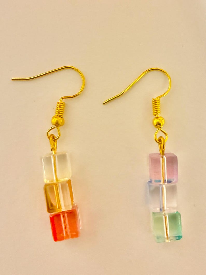 Rainbow Glass Square Earrings - Etsy