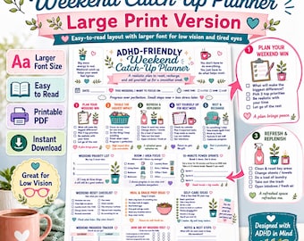 ADHD-Friendly Weekend Planner | Reset Checklist | Productivity | Self-Care | Worksheet (Digital Download)